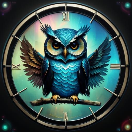 Steampunk Owl with Iridescent Feathers in Impasto Style