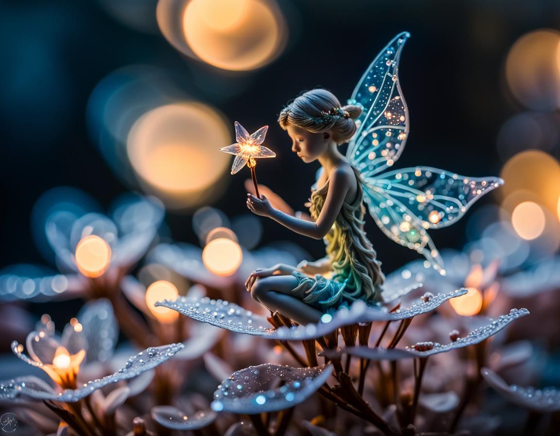 Iridescent Flame Fairy on Bioluminescent Flower