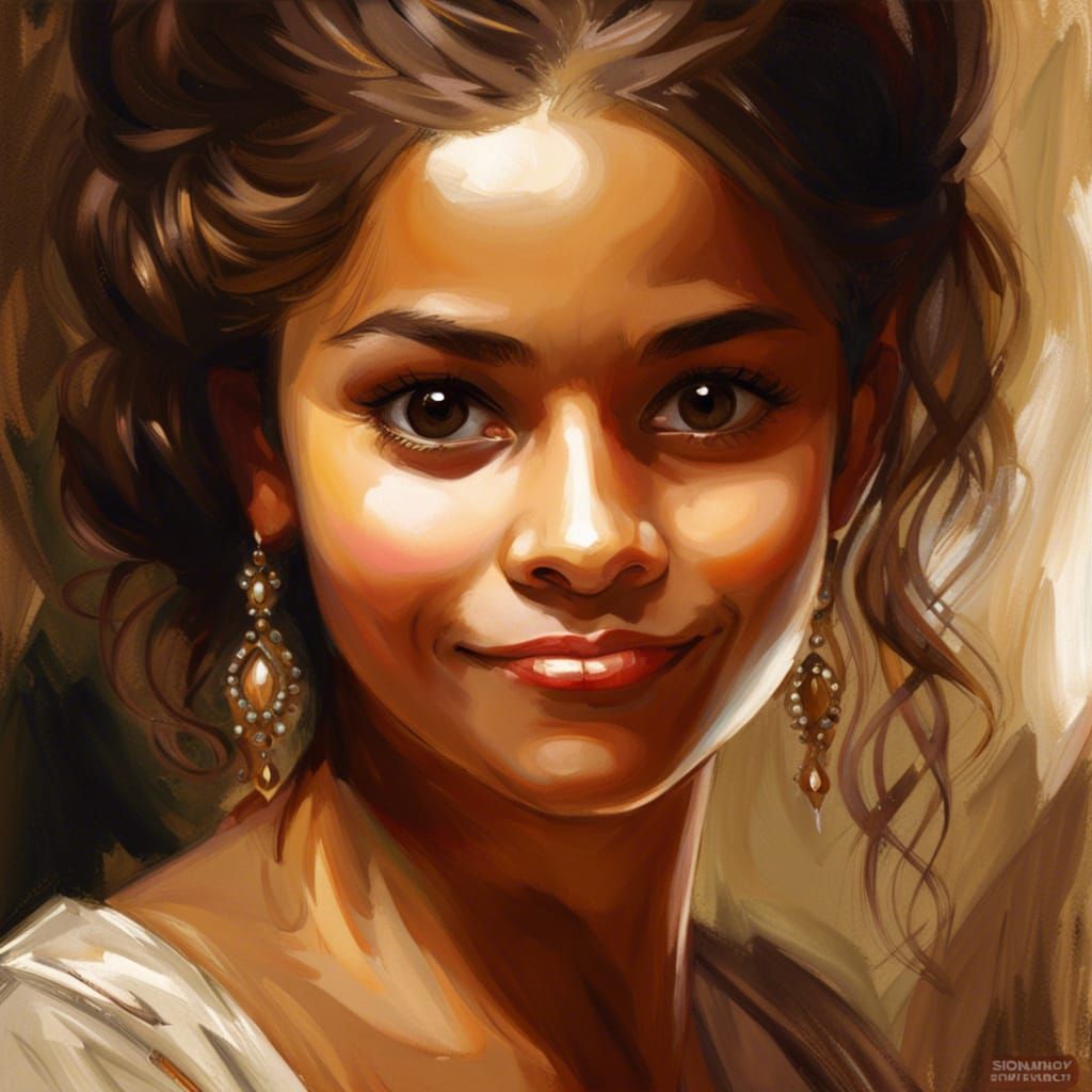 Smirking Latina Girl Portrait in Detailed Realism