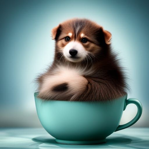 Baby Animal in Teacup: A Fantasy Scene