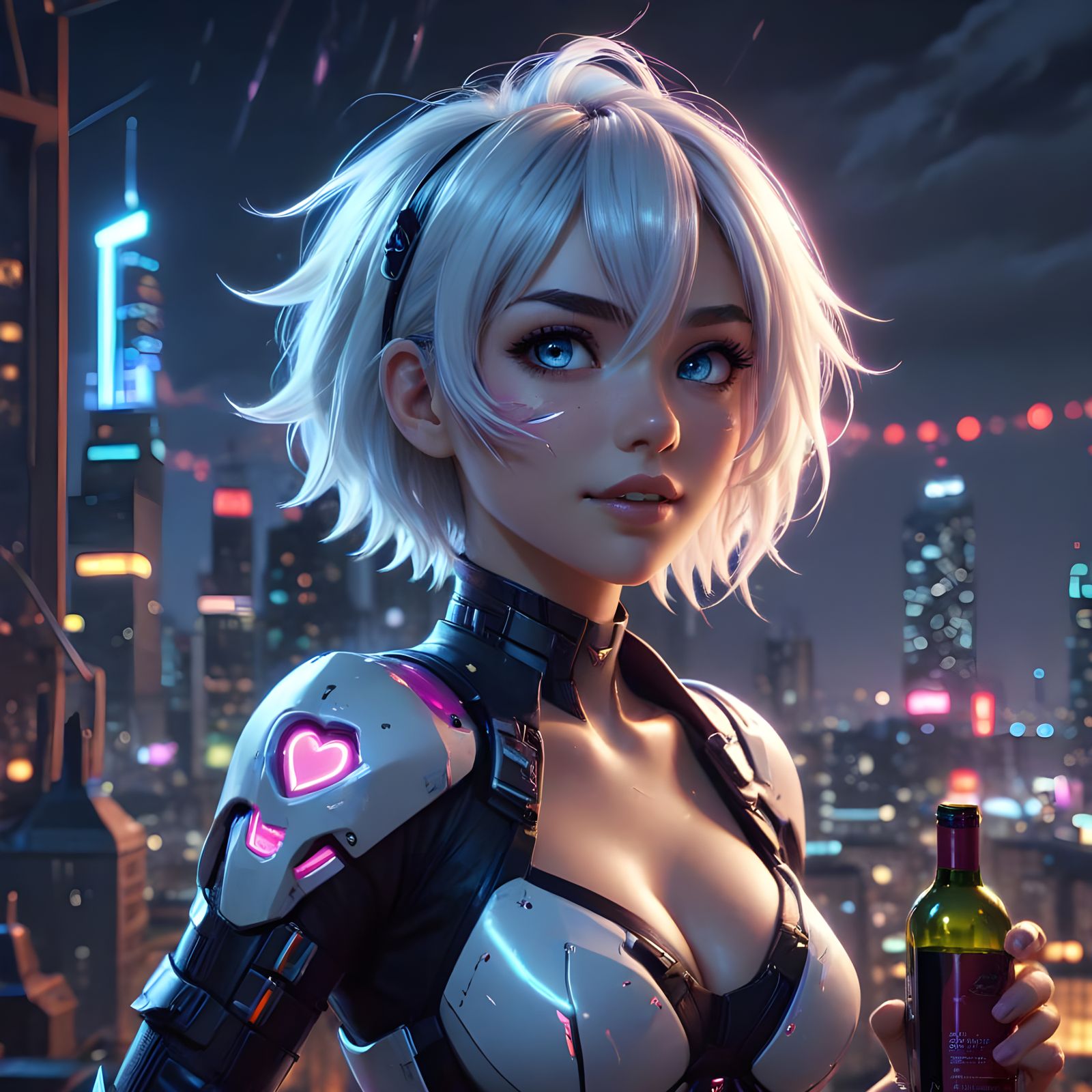 Hyperrealistic Anime E-Girl in Futuristic Cityscape