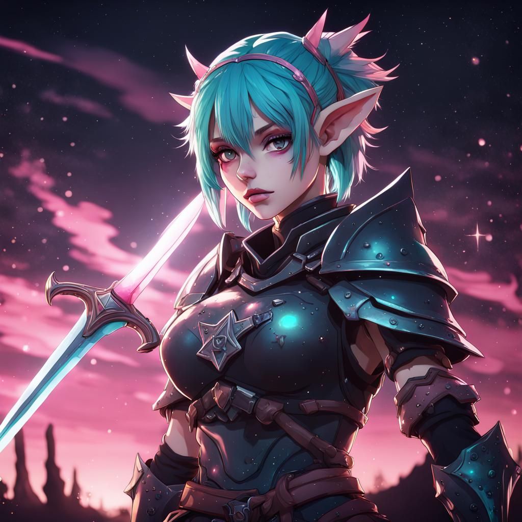 Elf Warrior with Dagger in Anime Style