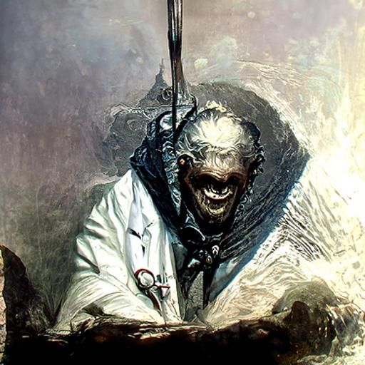 Menacing Doctor Grinning with Dirty Needle