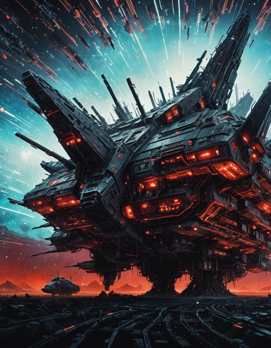 Dystopian Spaceship Cruises Through Circuitry Landscape