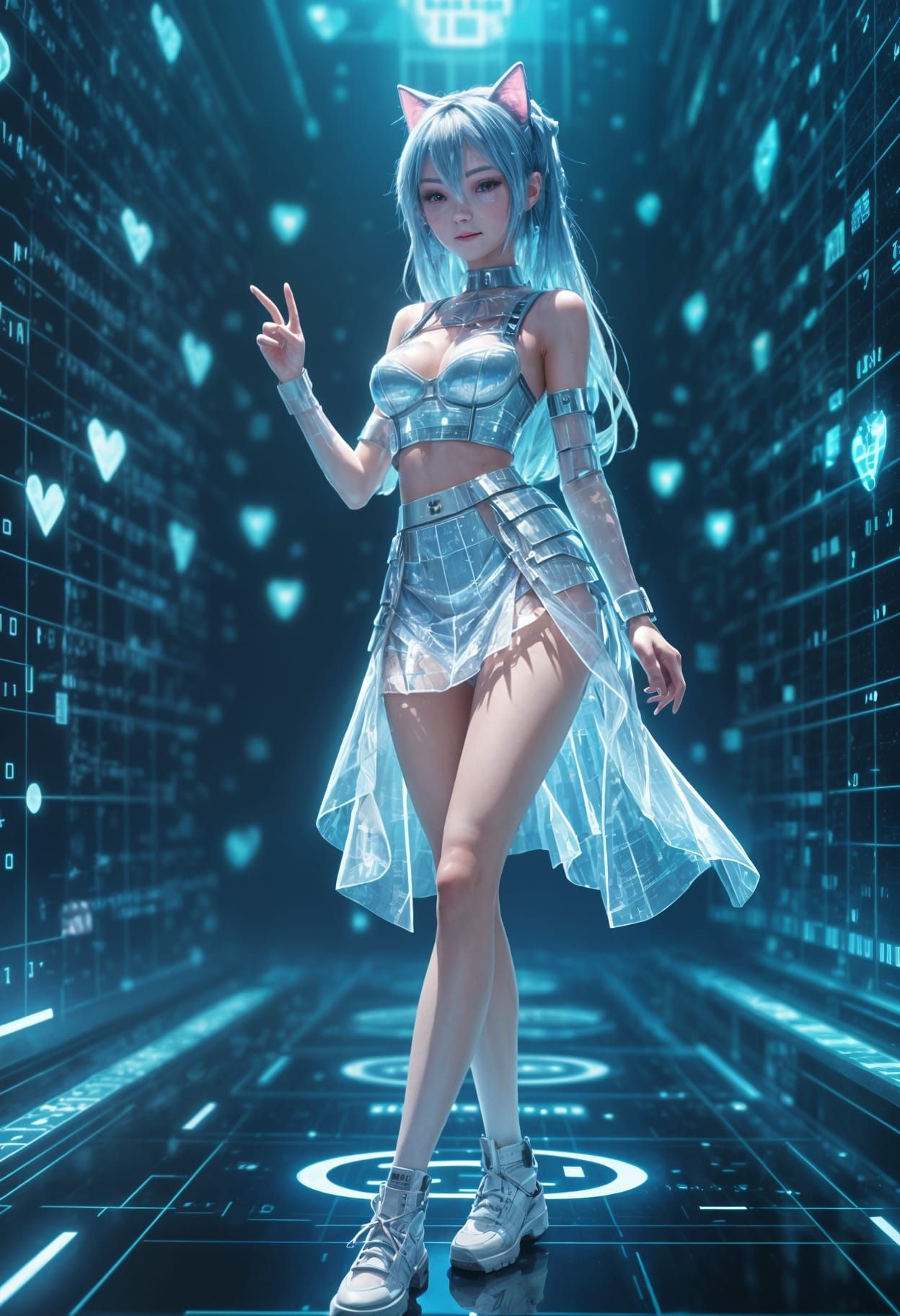 Aesthetic Catgirl Avatar in Cyberpunk Cyberspace
