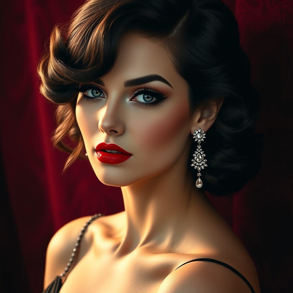 Elegant Woman in Velvet Evening Gown