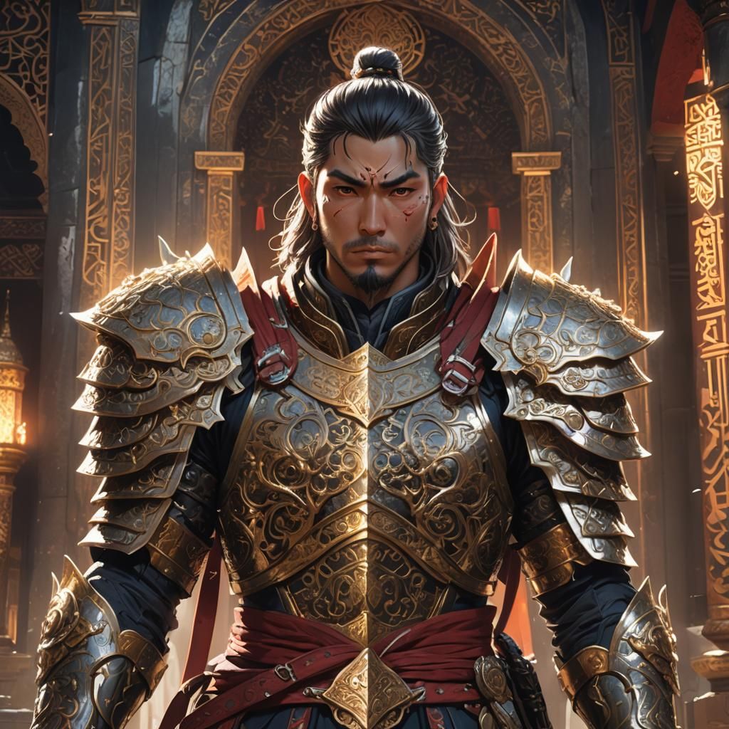 Gordāfarīd in Persian Temple: Anime-Inspired Concept Art