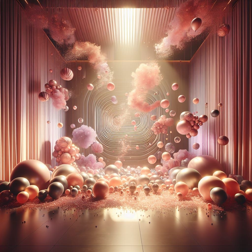 Epic 3D Party Scene in Rose Gold