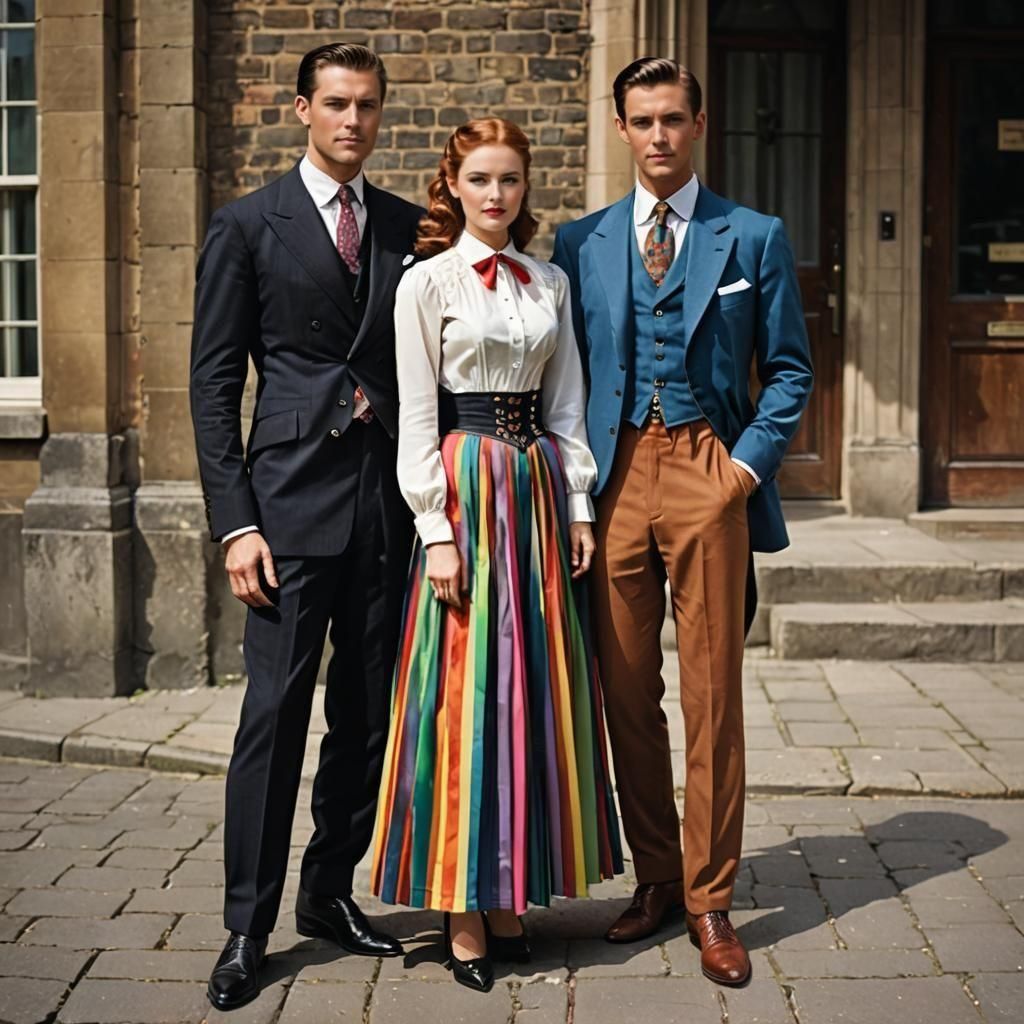 Colorful Fashionable Couple in Coordinating Outfits