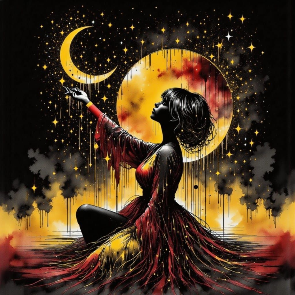 Dark Silhouettes in Water Ink Style