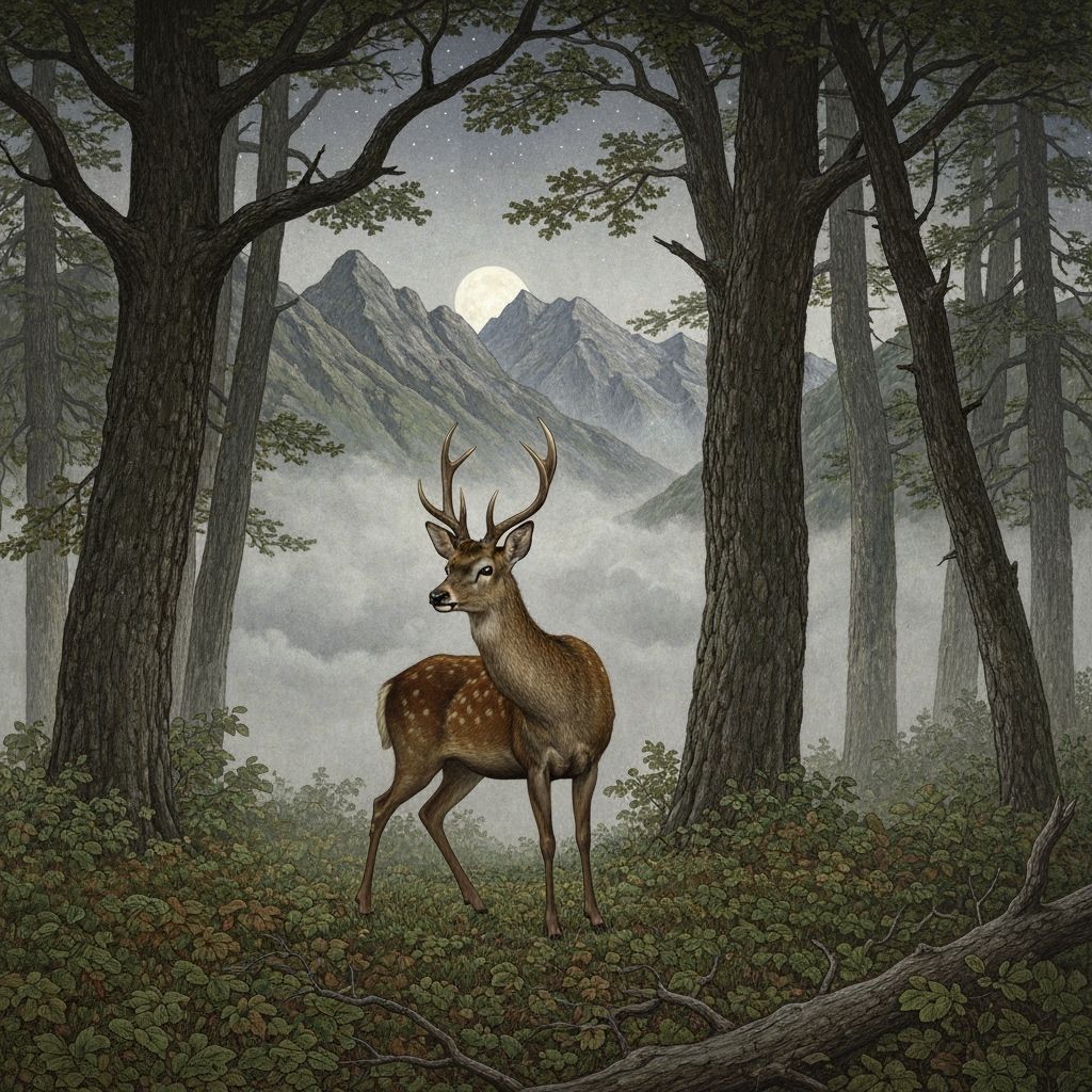 Deer in Moonlit Forest: Albrecht Dürer Inspired Art