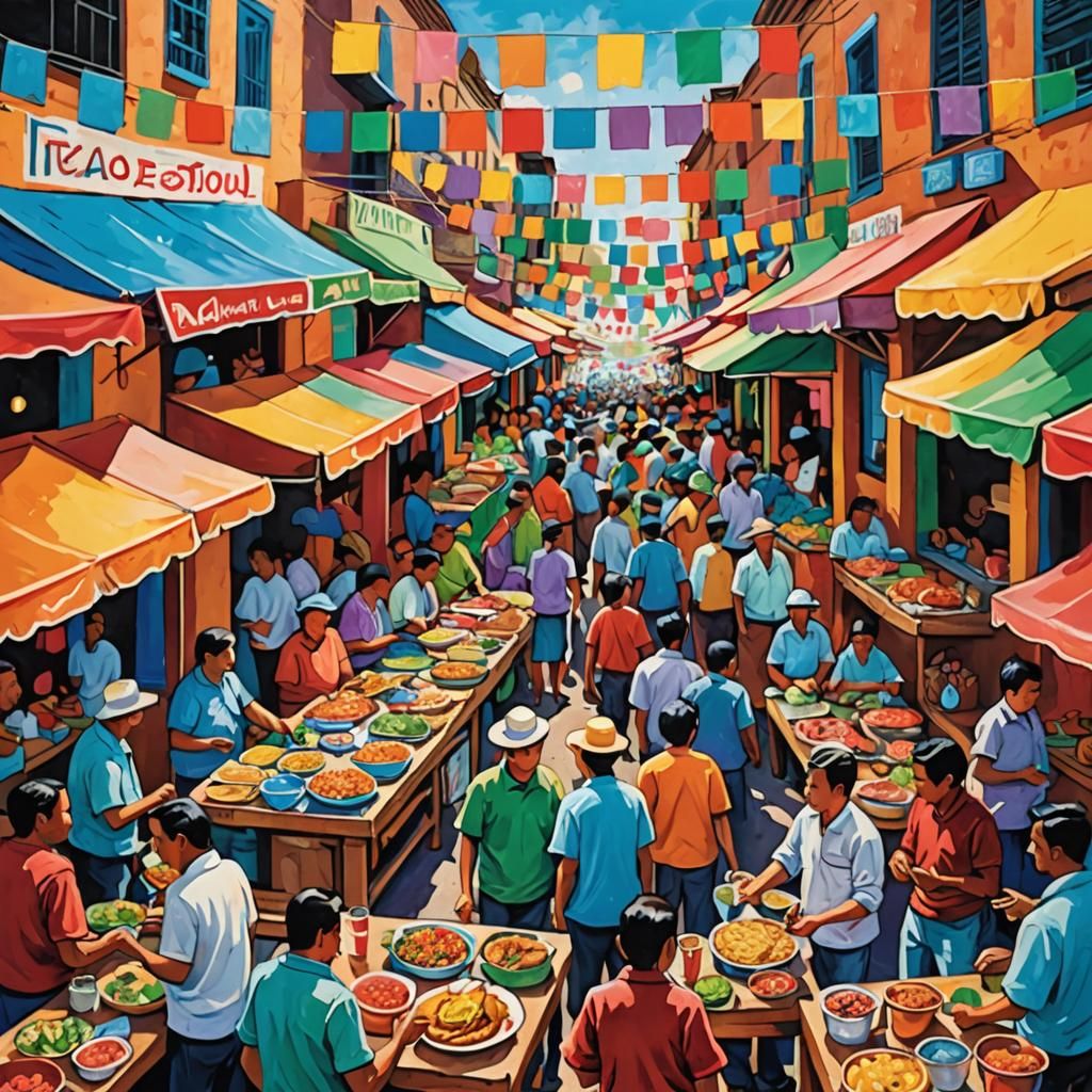 Vibrant Market Scene with Food Vendors in Fauvist Style