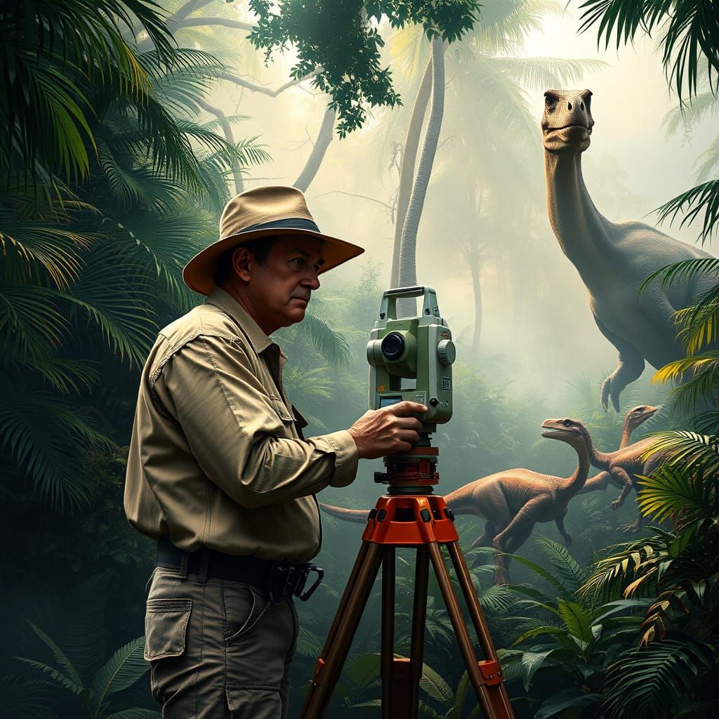 Surveyor Amidst Prehistoric Jungle Chaos