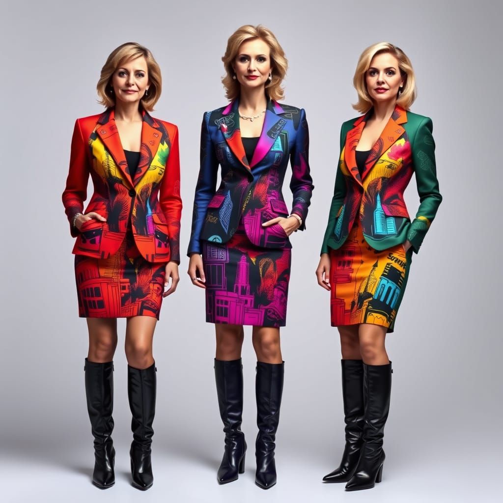 Synthwave City Fashion: Businesswomen in Colorful Patterned ...