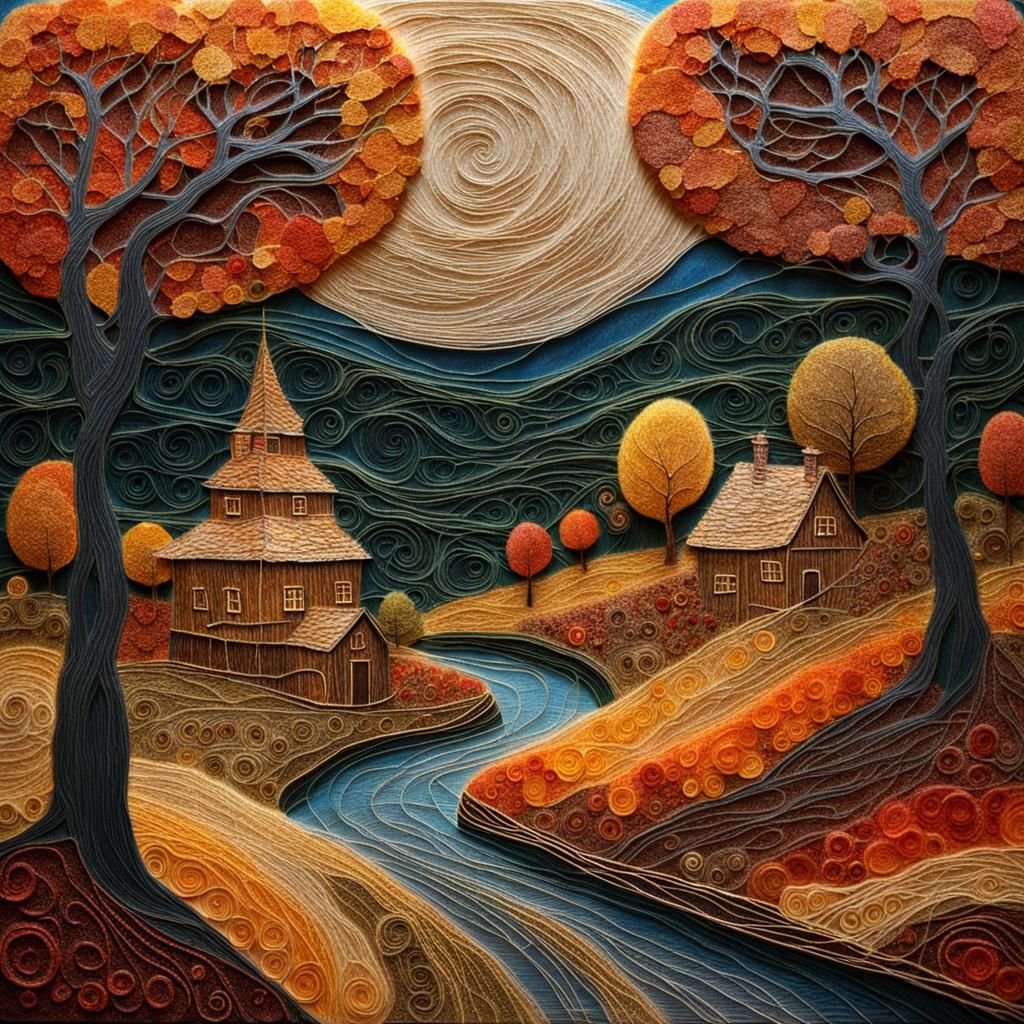 Autumn String Landscape in Art Nouveau Style