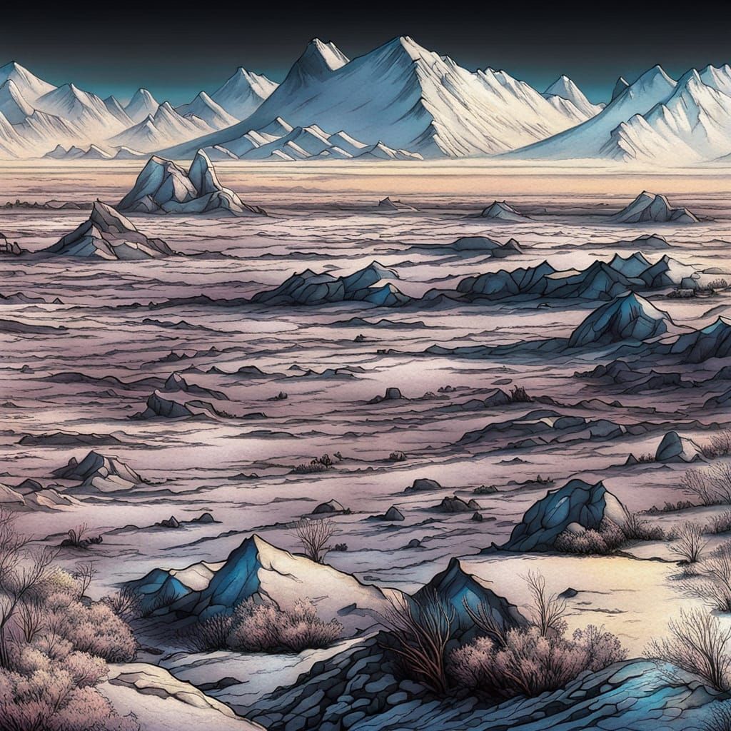 Blacklight Neon Tundra Landscape in Sharp Contrast