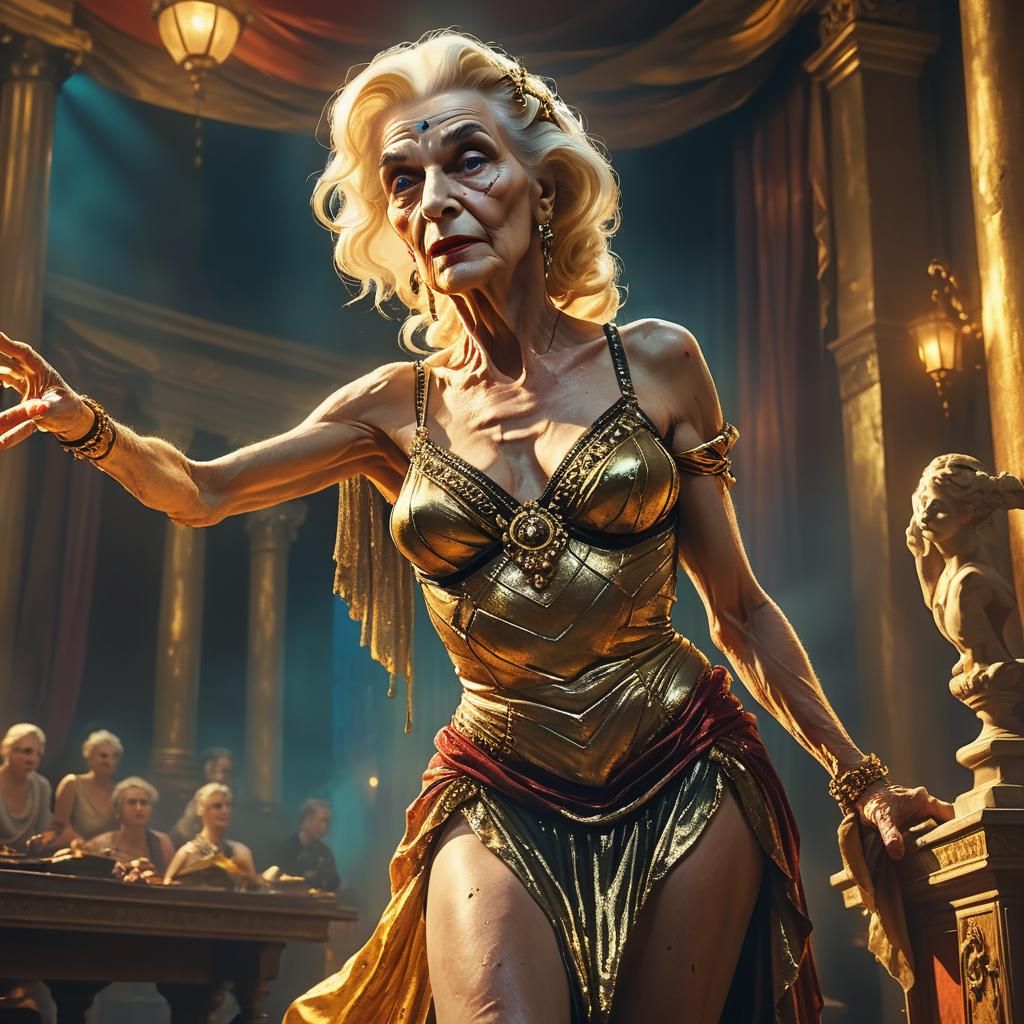 Elderly Trans Woman as Prostitute in Brothel: Digital Art