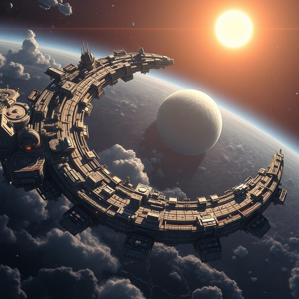 Crescent Moon Space Station in Anime Style