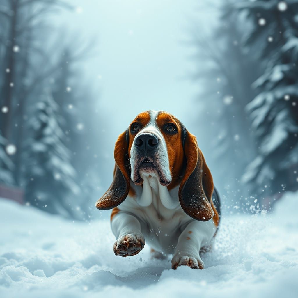 Basset Hound in Winter Wonderland