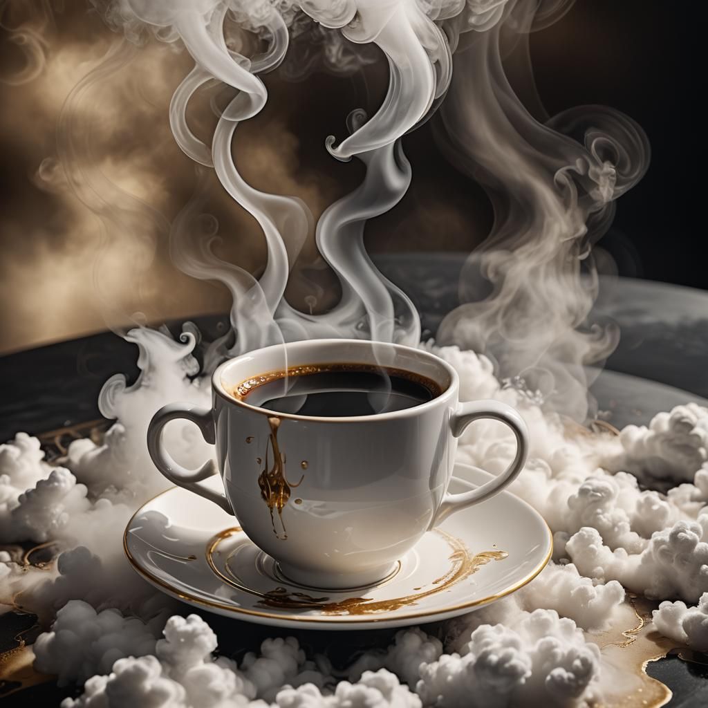 Coffee Cup Steam Forms Figures: Hyper-Realistic Digital Art