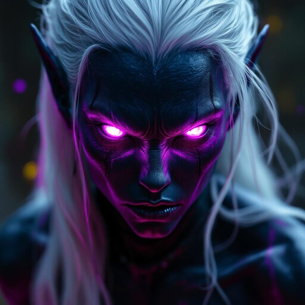 Cinematic Drow Elf with Pink Eyes, Hyperrealistic Dark Fanta...