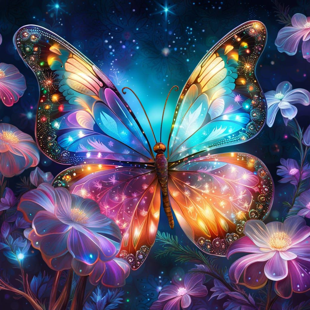 Luminous Butterfly on Flower Tree by Pablo Amaringo