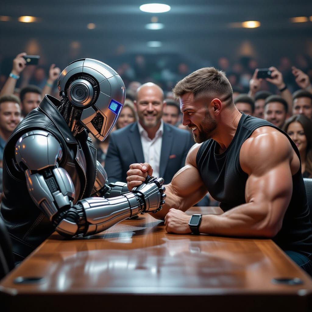 Robot vs Human Arm Wrestle: Photorealistic Struggle