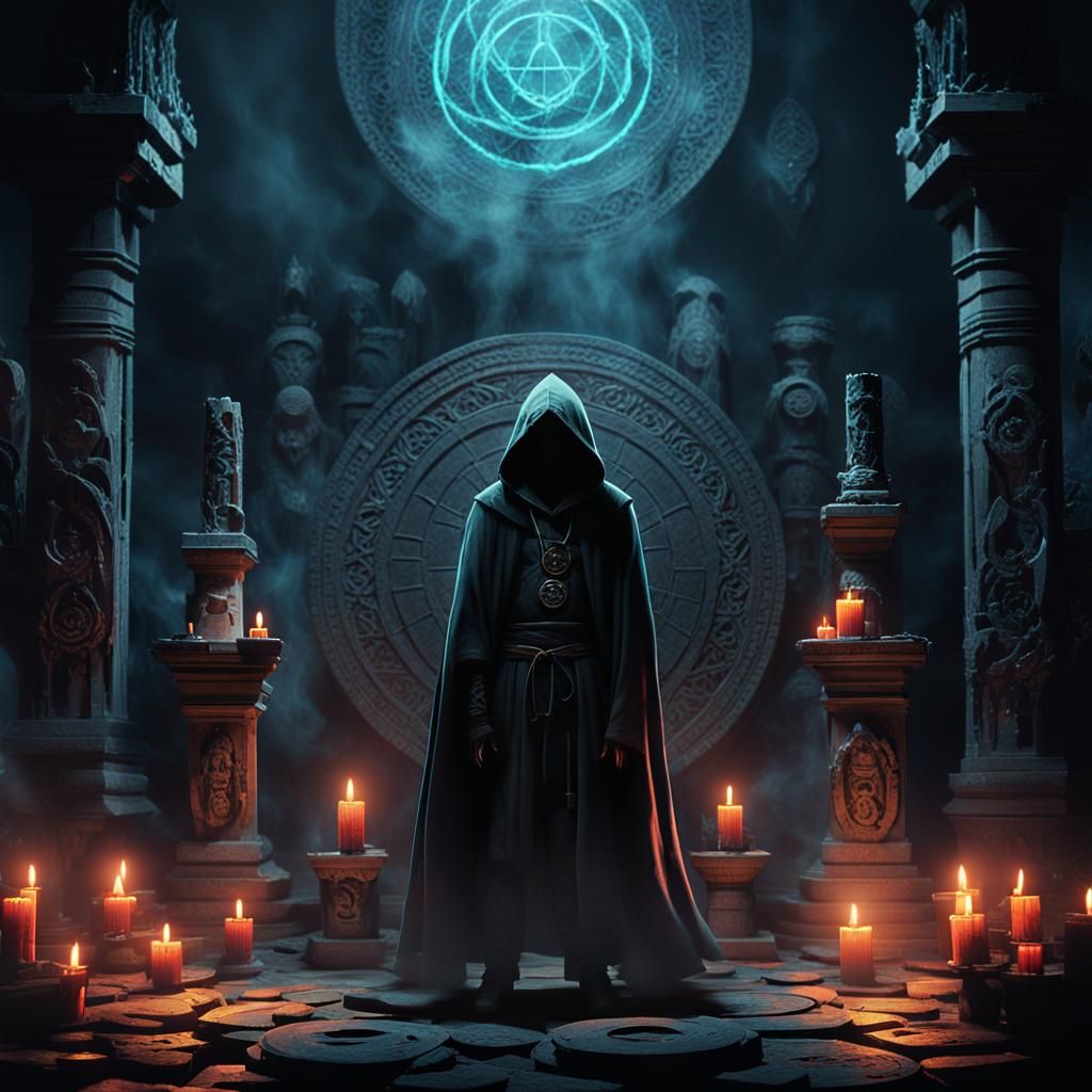 Mystical Hooded Figure in Cinematic Anime Illustration