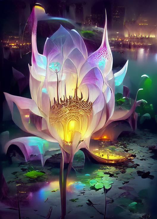 Fantasy Glowing Lotus in Astral Cosmic Illustration