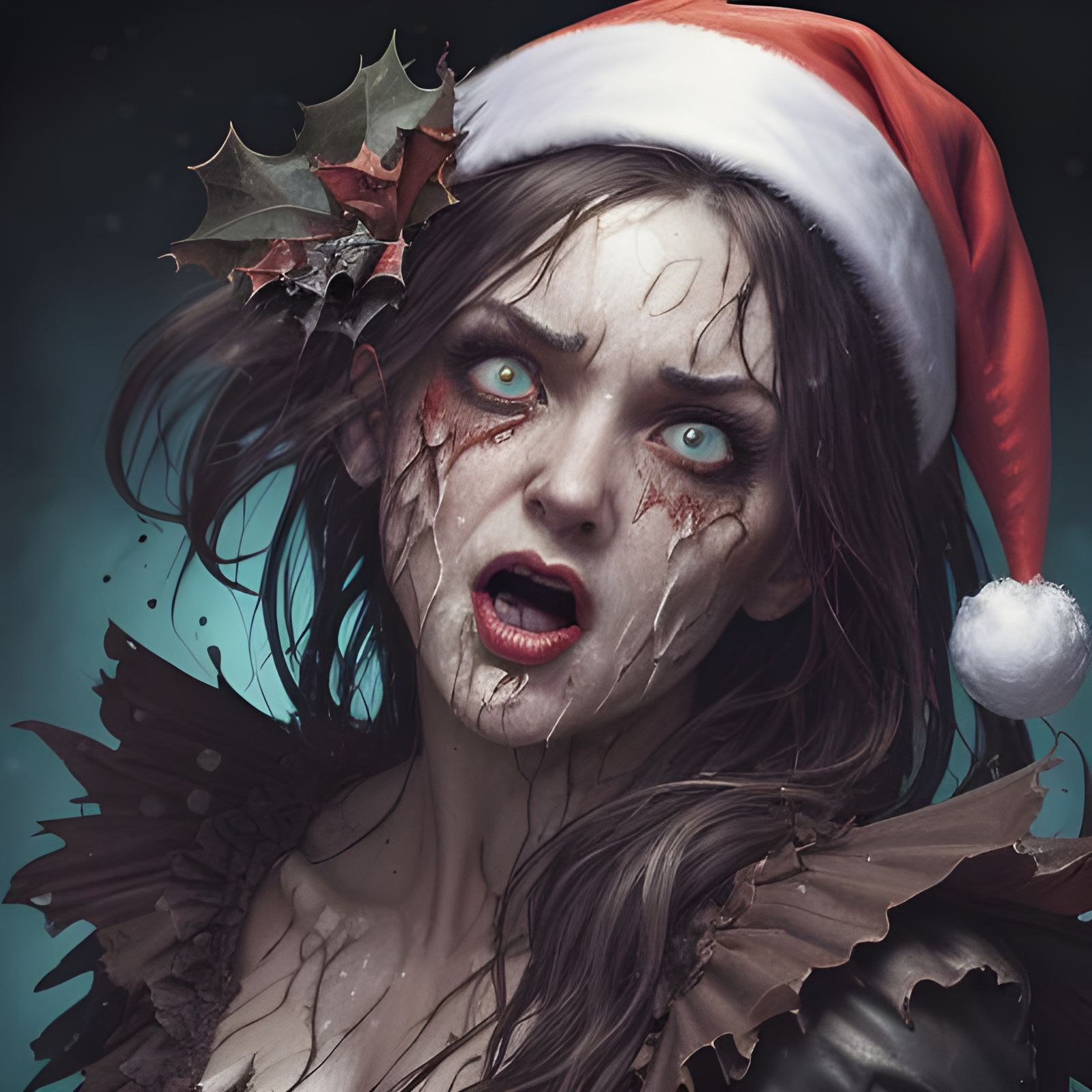 Shocked Santa Girl in Halloween Christmas Fusion