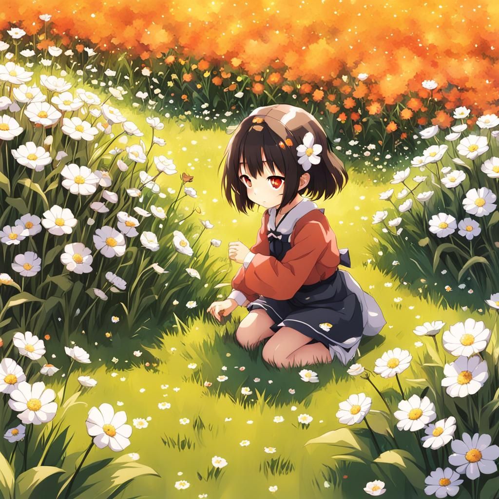 Anime Girl in Flower Field