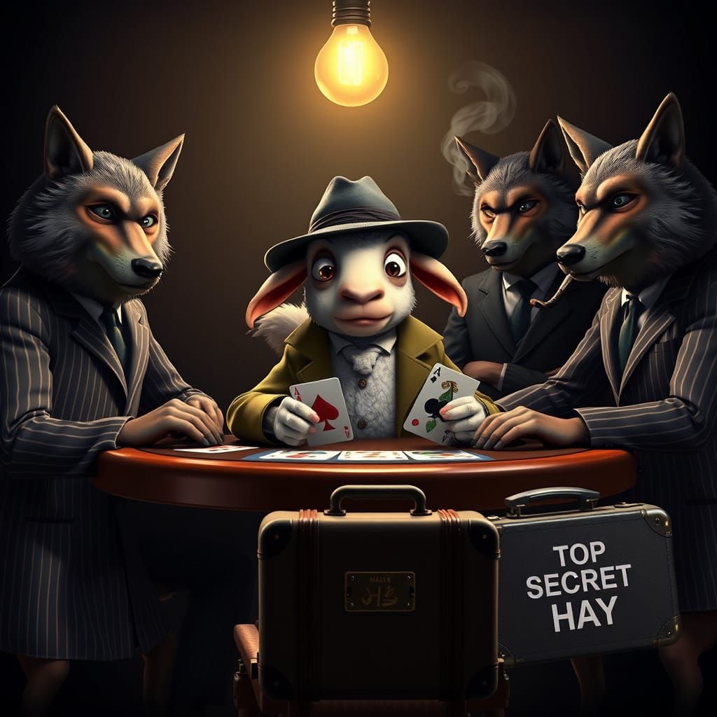 Nervous Lamb Plays Poker: A Noir 3D Render