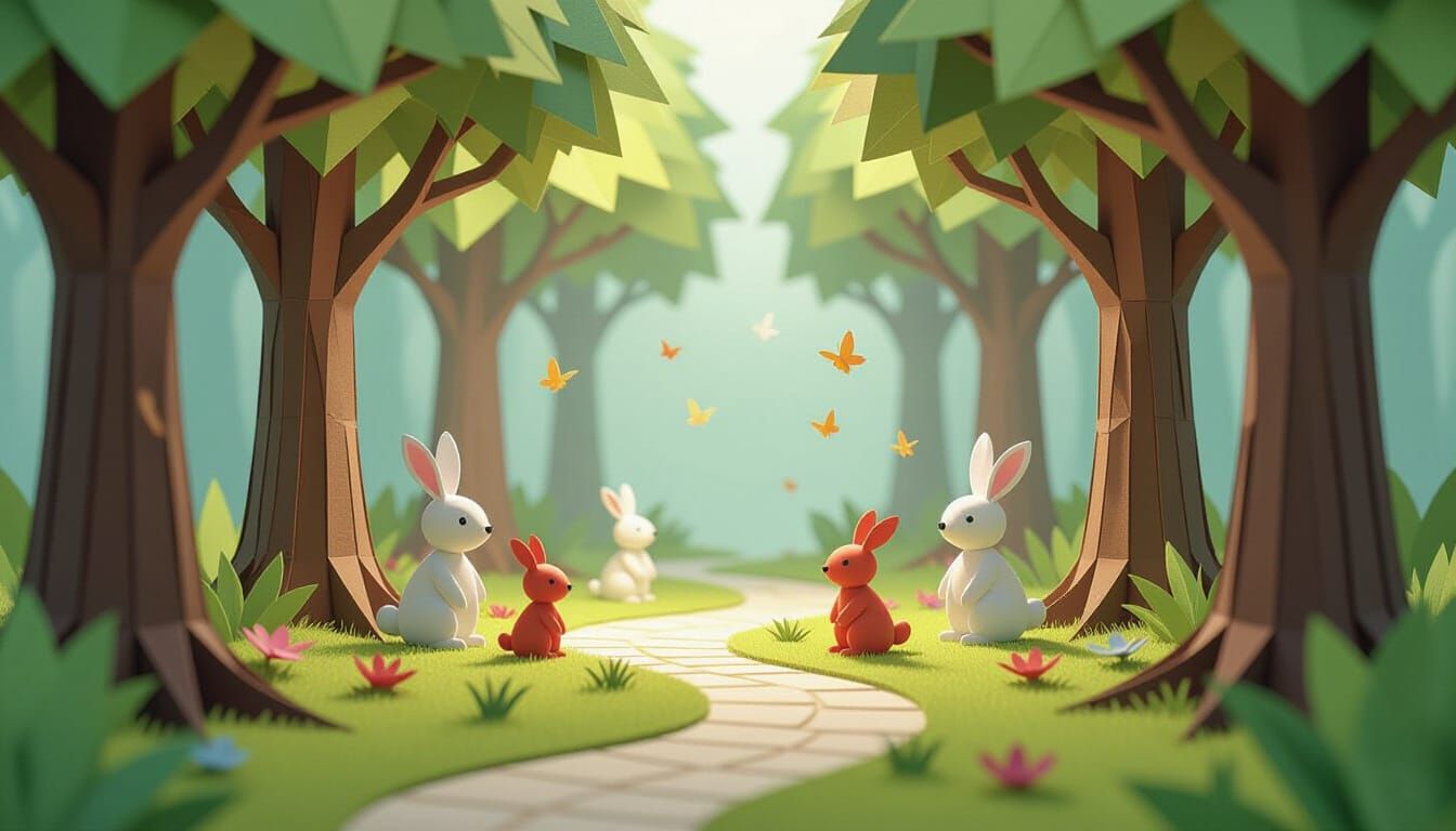 Whimsical Fairytale Forest in Papercraft Style