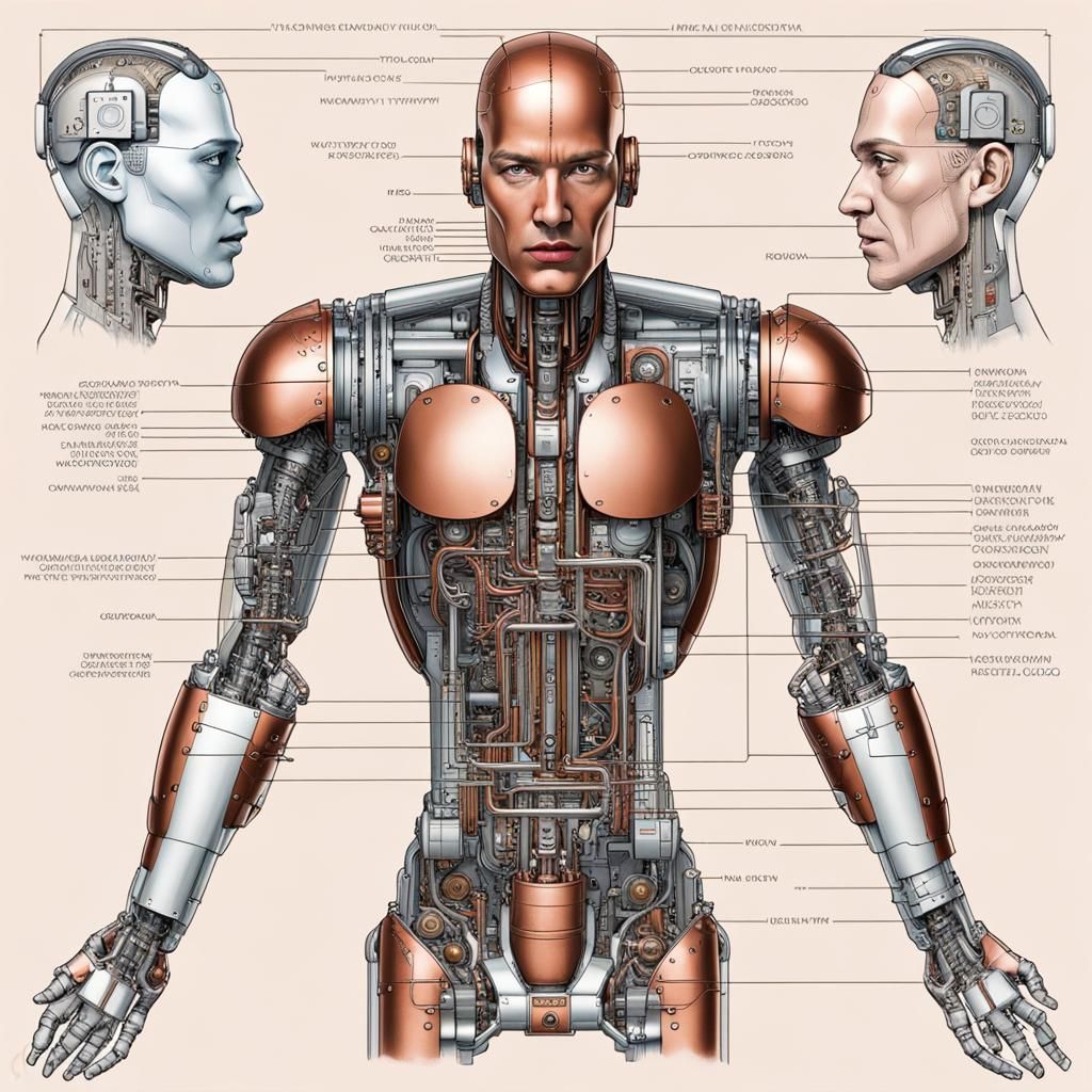 Cyborg Robot Man with 1930s Graphics