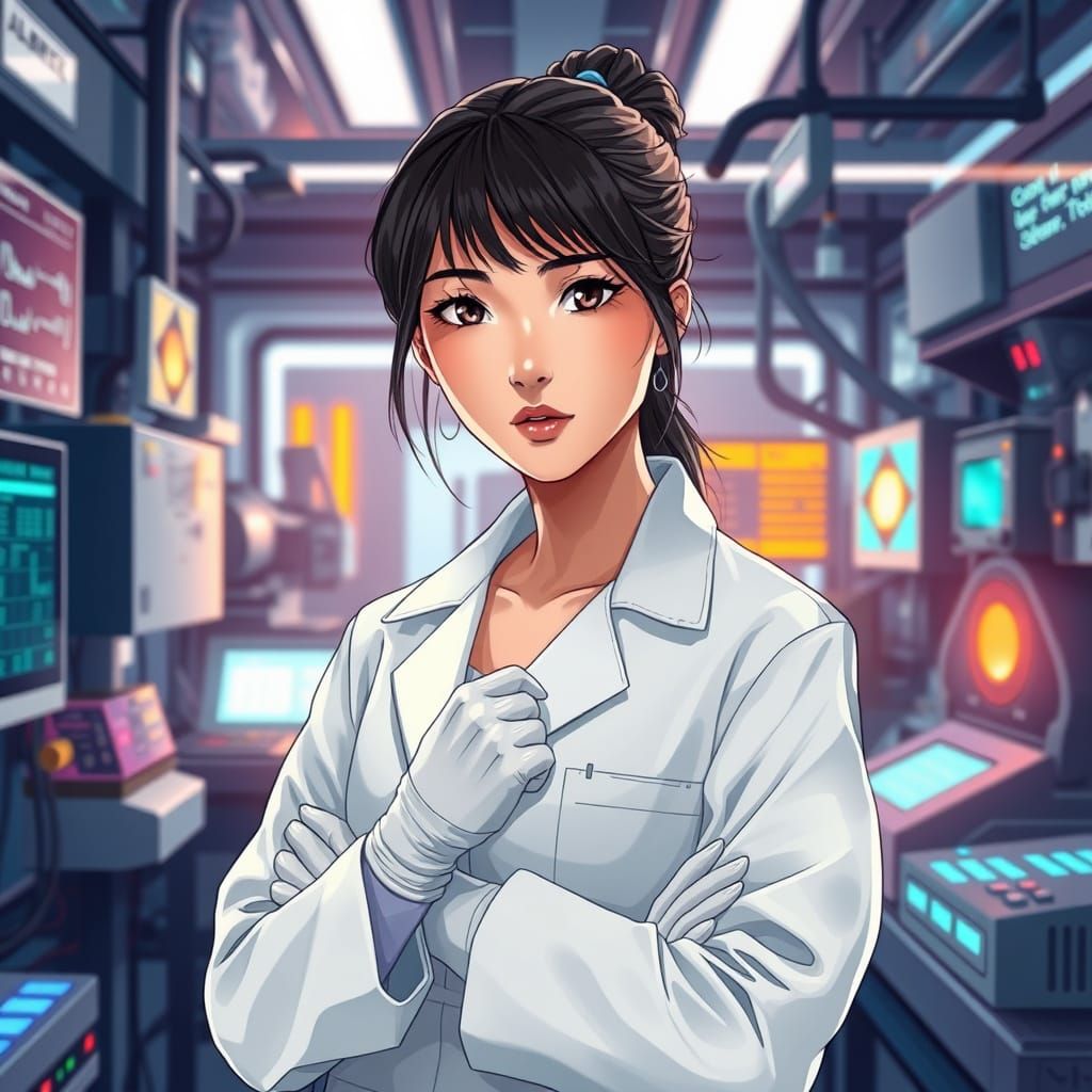 Confident Asian Female Scientist Revolutionizes the World in...