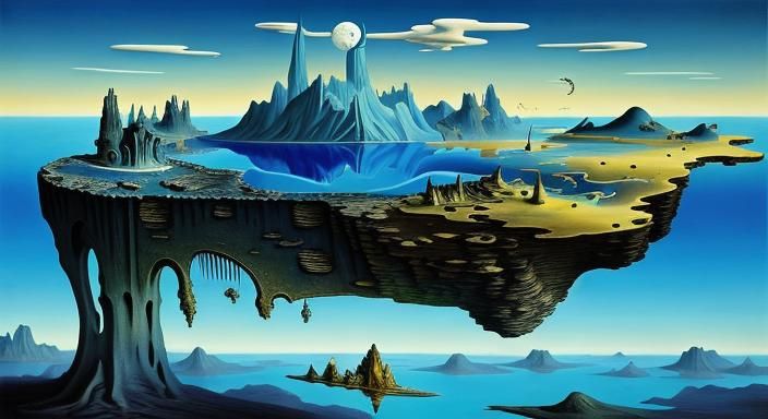 Dreamlike Surreal Landscape with Fantastical Elements