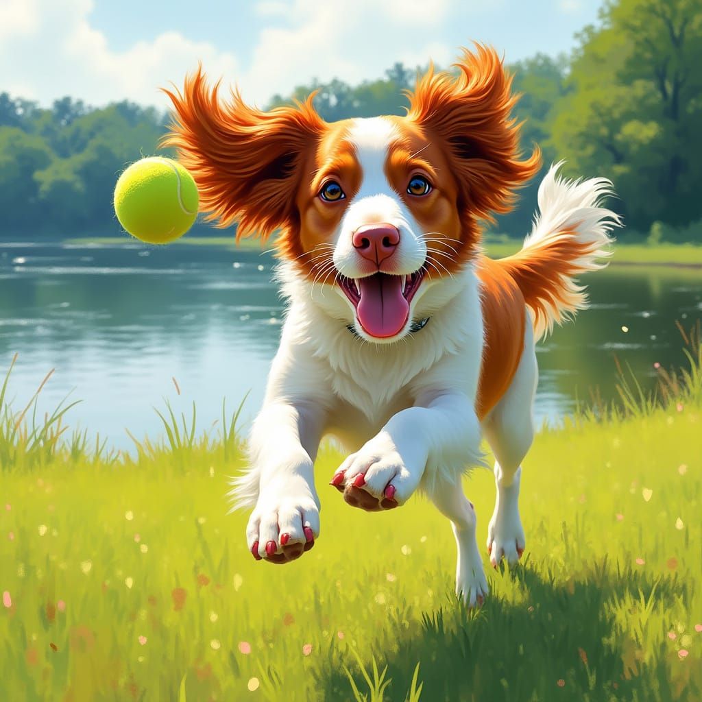 Vibrant Impressionist-Style Dog in Joyful Leap