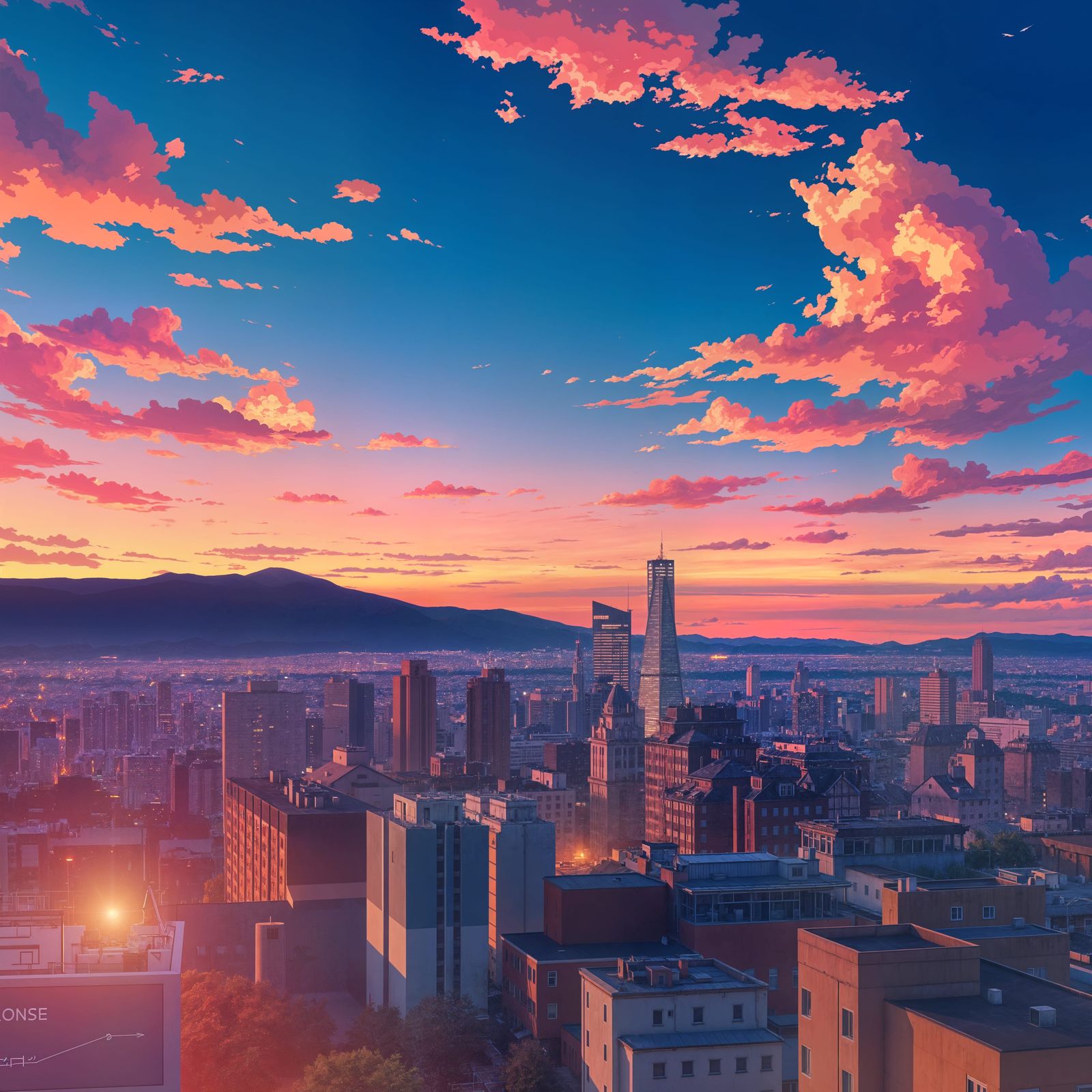 Cinematic Cityscape at Sunset in Vibrant Colors