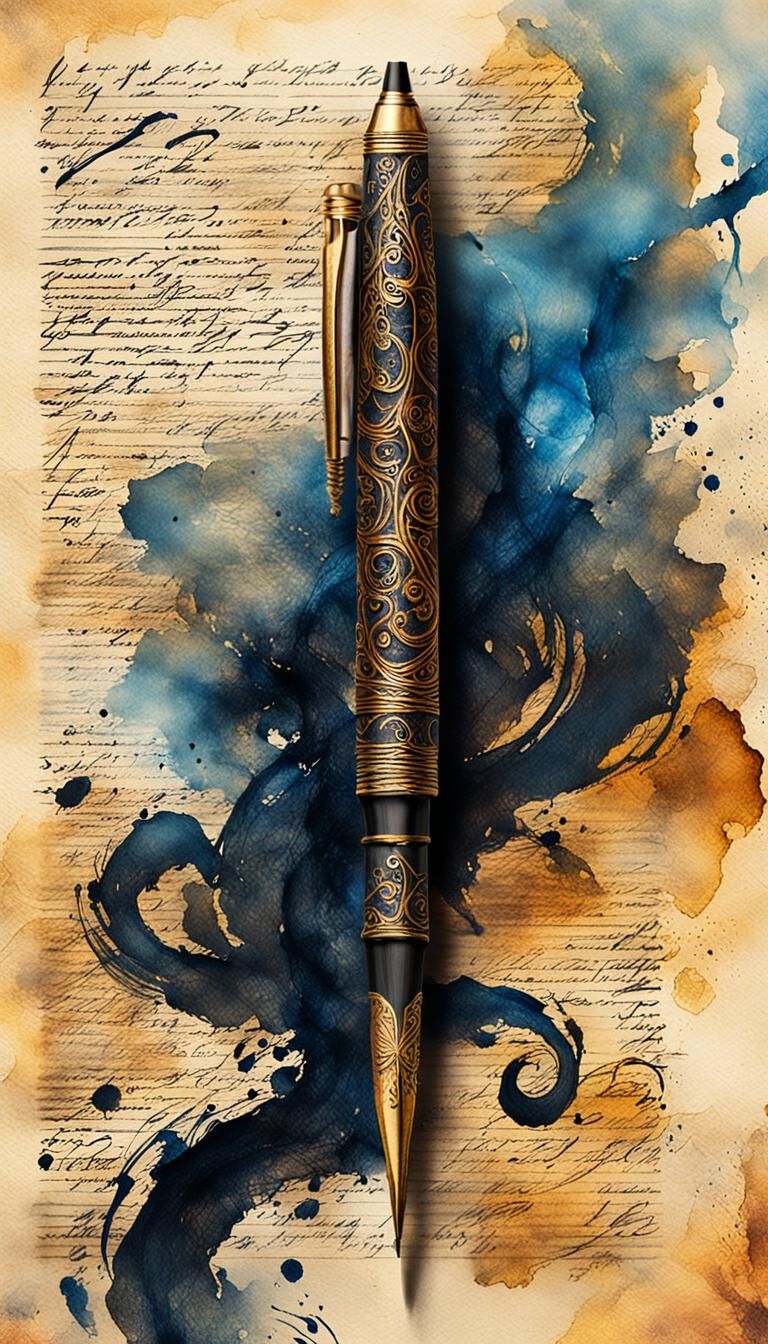 Ink Art: Pen on Weathered Paper in Golden Light