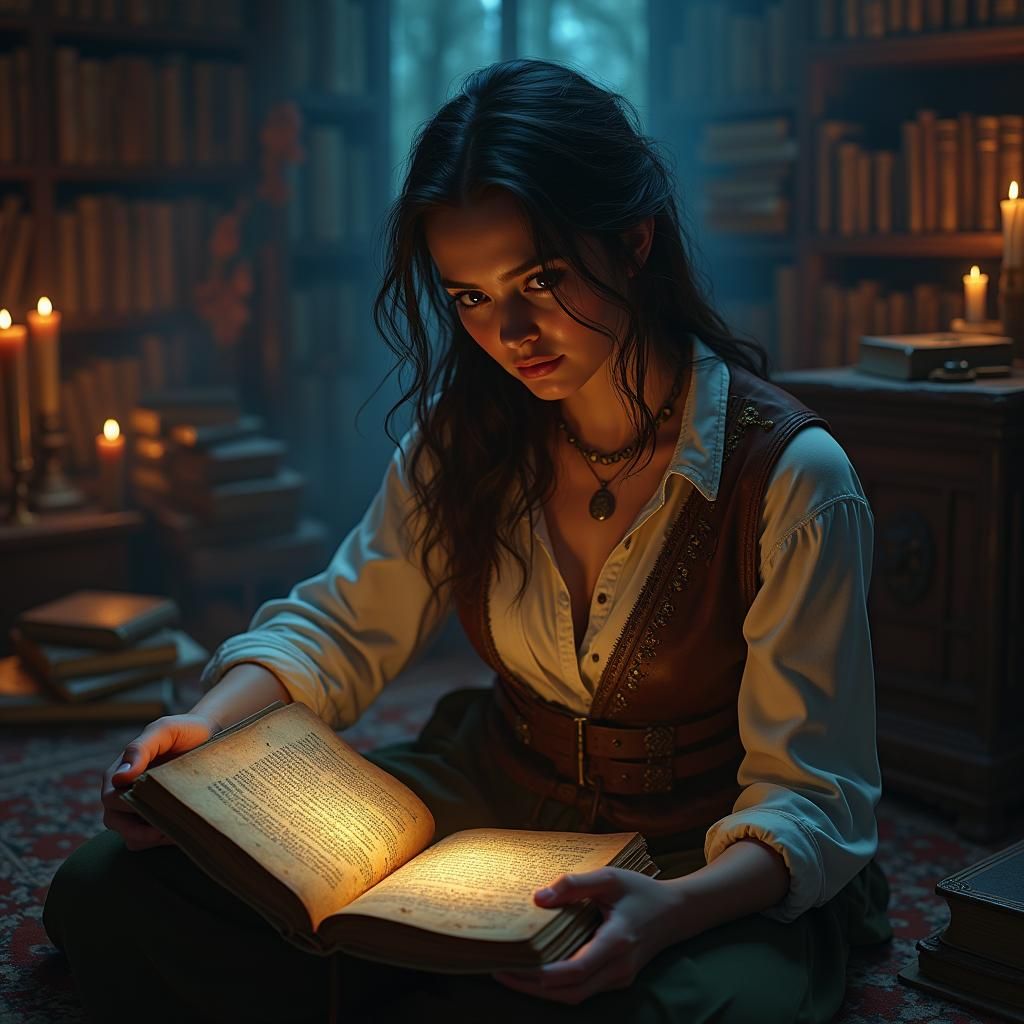 Mystical Library: Woman Reading Ancient Diary