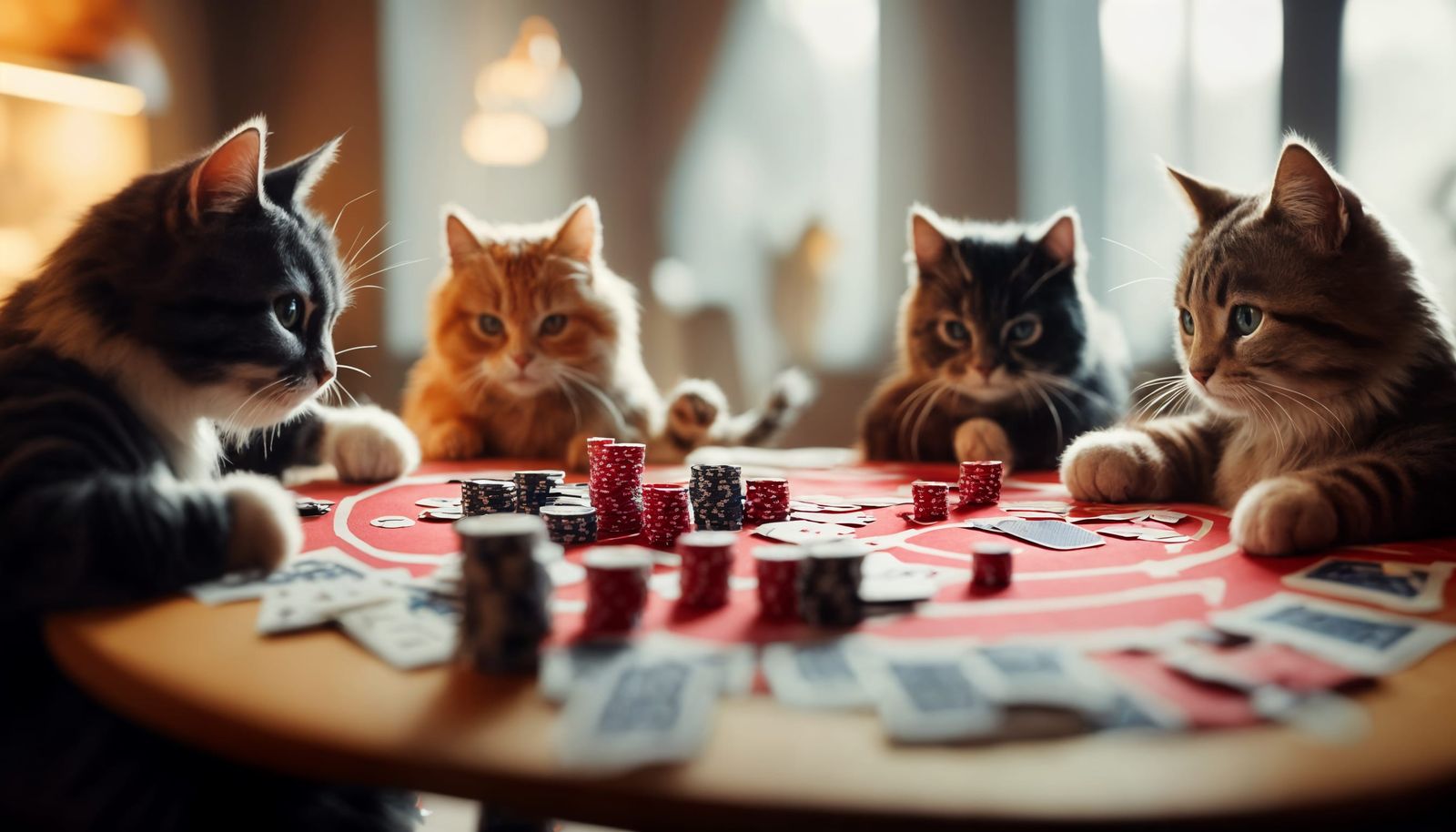 Cats Playing Poker in Professional Photography Style