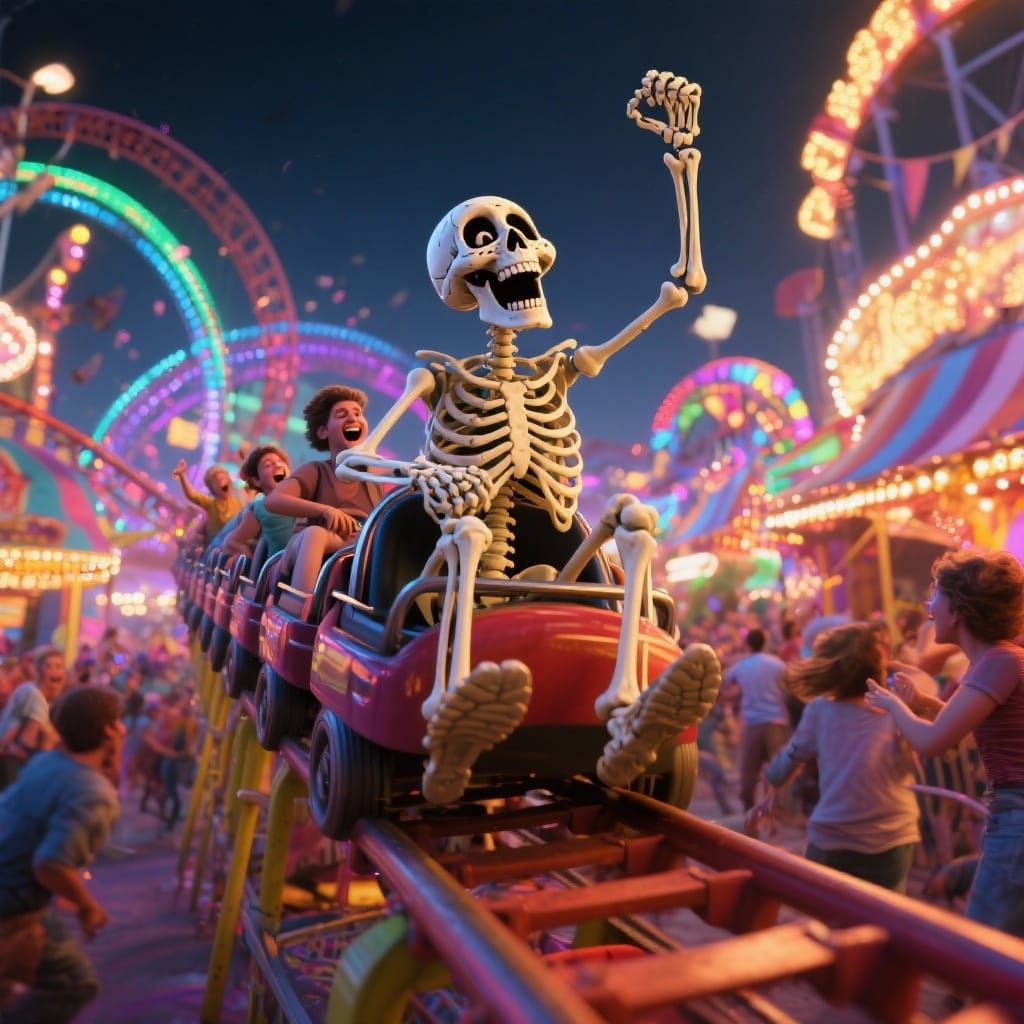 Ljudski skelet je oživeo i ludo se zabavlja u luna parku sa ...
