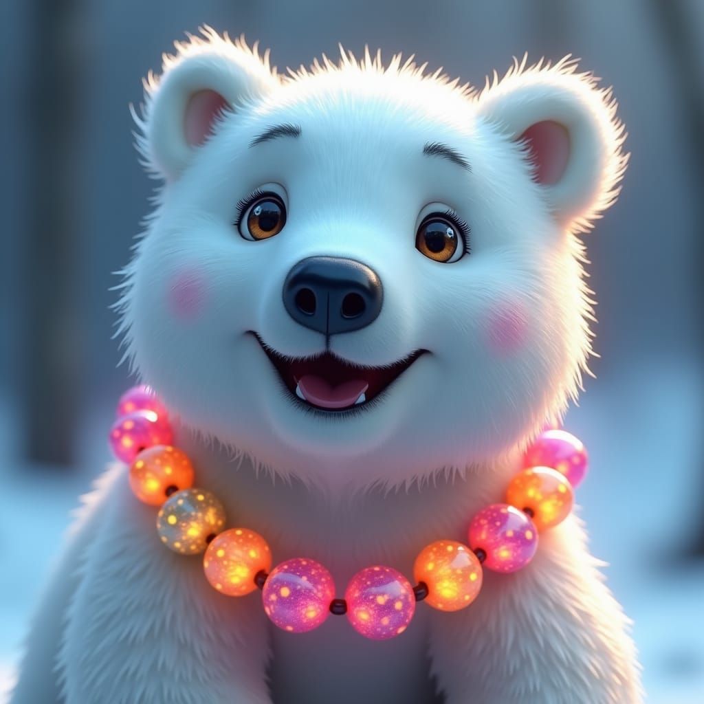 Joyful Polar Bear with Colorful Beads in Anime Style