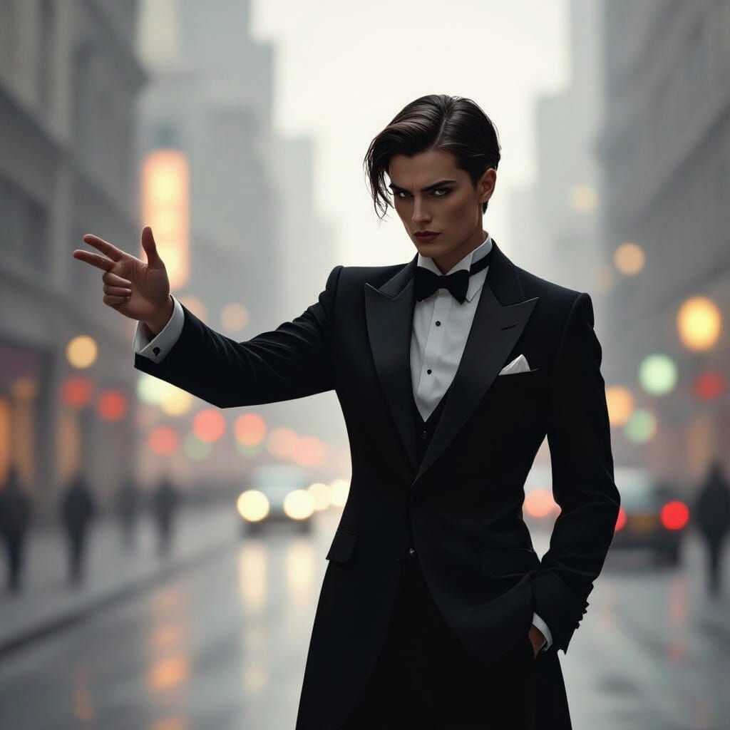 Dismissive Figure in Noir Style Cityscape