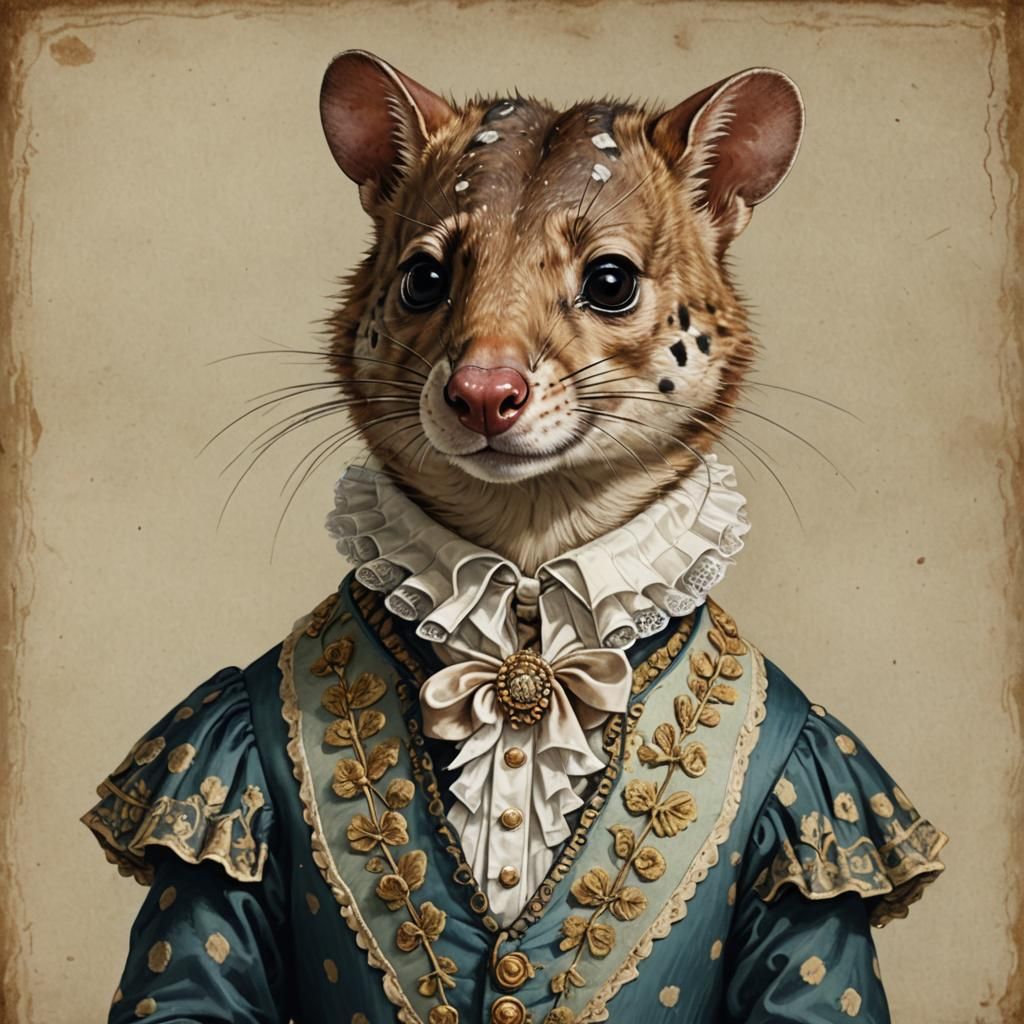 Quoll in 1600s Dress: Stylized Animal Portrait