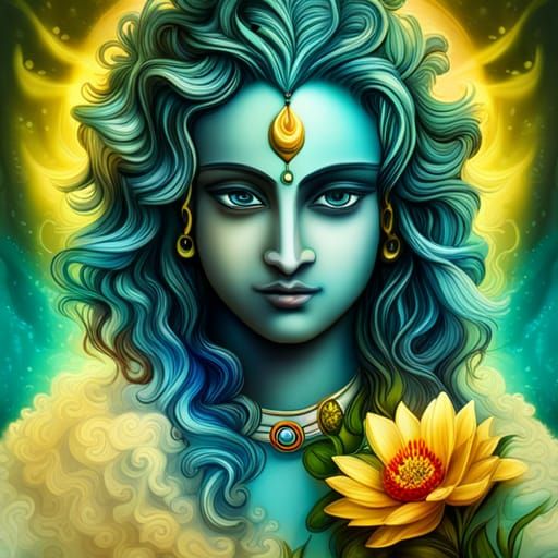 Lord Krishna Matte Painting in Deep Color