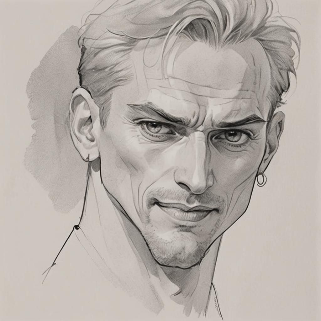 Monochrome Portrait of Smirking Man with Quiff