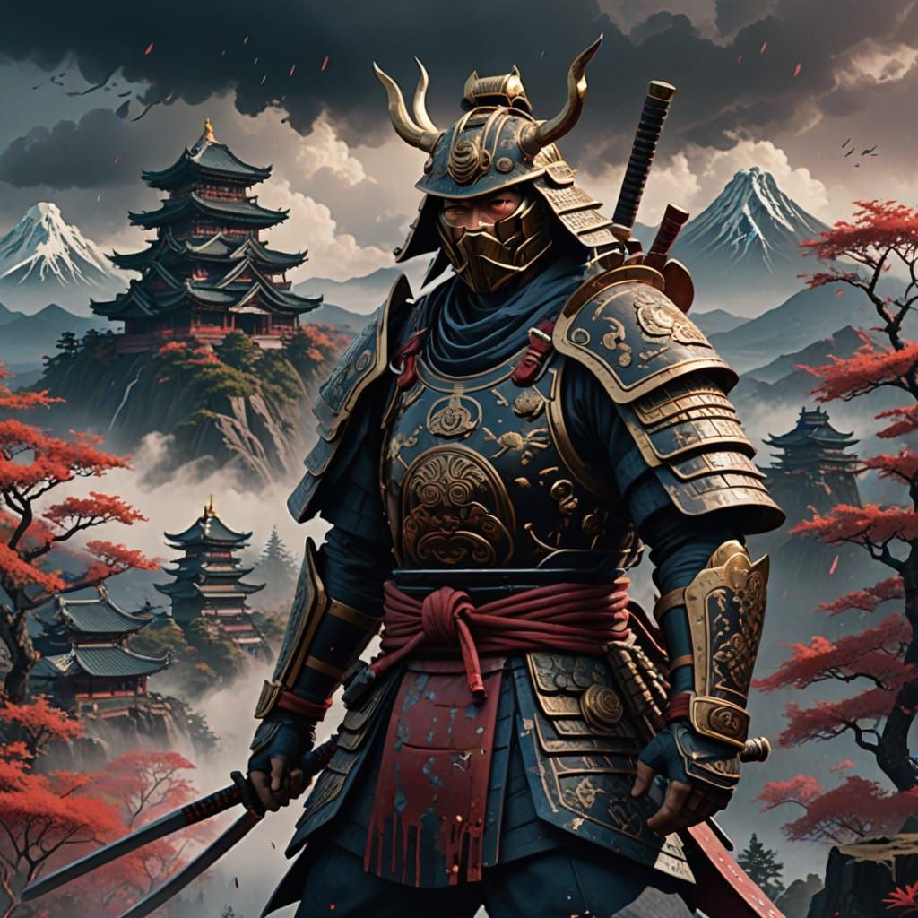 Surrealist Samurai in Dreamlike Landscape