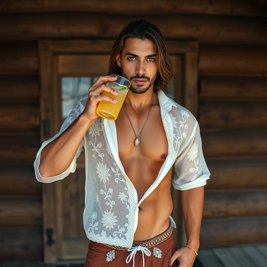 Indian Man on Porch in Photorealistic Style