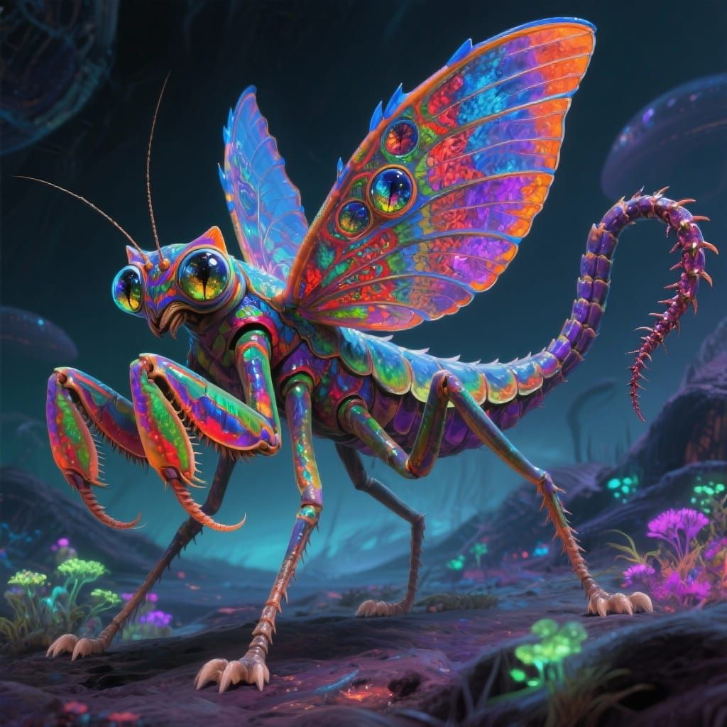 Exotic Alien Creature with Mantis Shrimp Colors